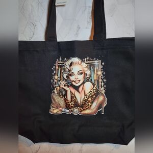 Chic Black Tote with Glamorous Illustration